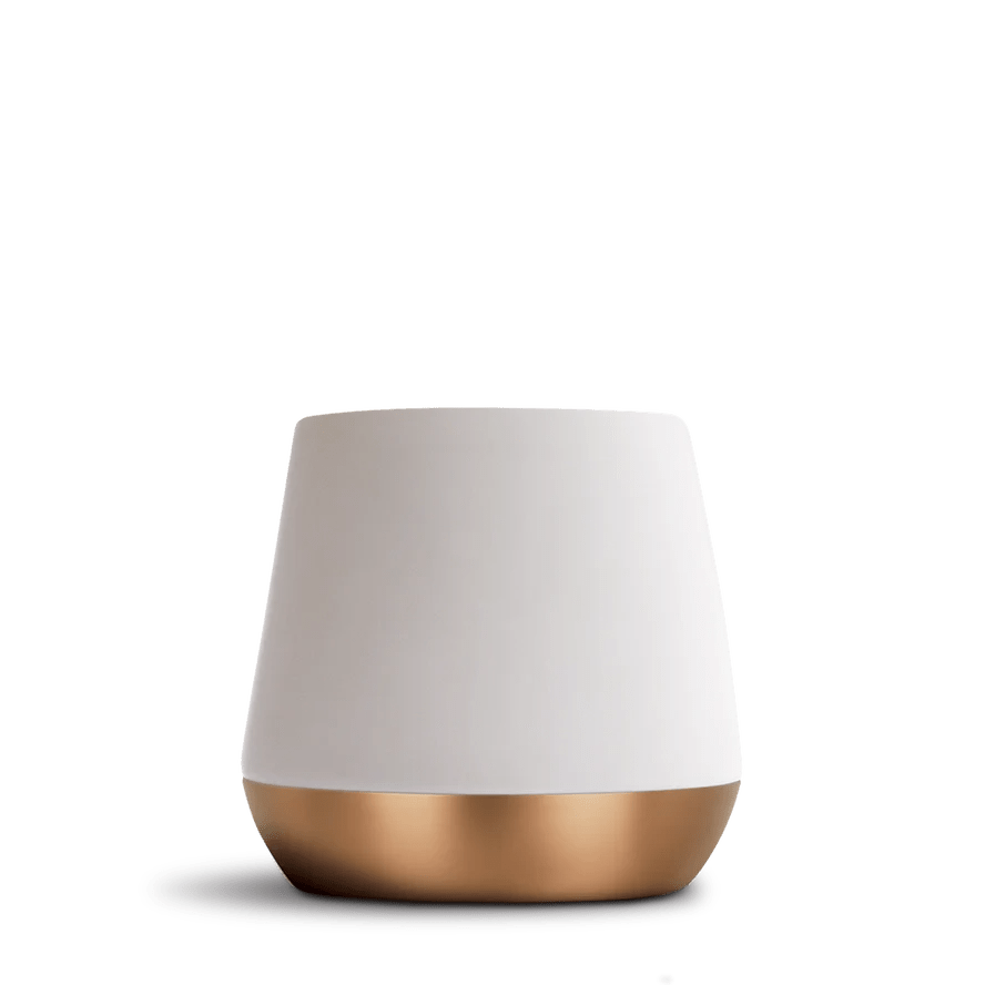 Joey Double Wall Ceramic Mug with matte ceramic body and copper bottom.