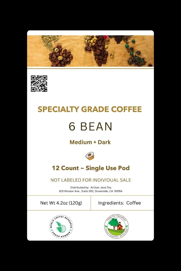 6 Bean Coffee Pods | Convenient 12 Single Use Pods - Artisan Java Tea