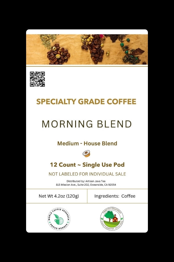 Morning Blend Coffee Pods | Convenient 12 Single Use Pods - Artisan Java Tea