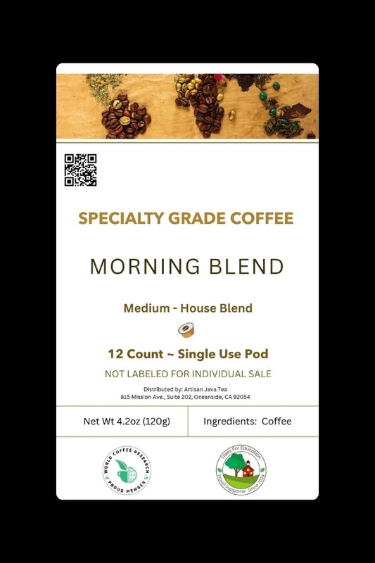 Morning Blend Coffee Pods | Convenient 12 Single Use Pods - Artisan Java Tea