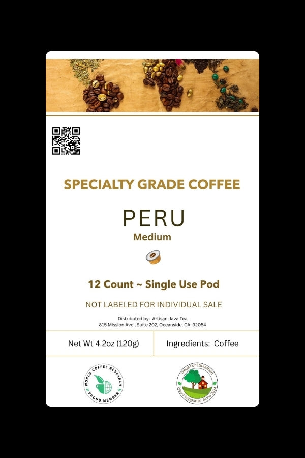 Peru Coffee Pods | Single Origin Coffee | 12 Convenient Single Use Pods - Artisan Java Tea