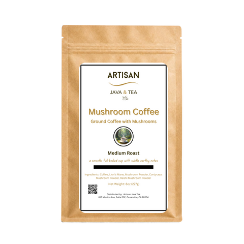Mushroom Coffee Medium Roast - Ground Coffee with Mushrooms - Artisan Java & Tea